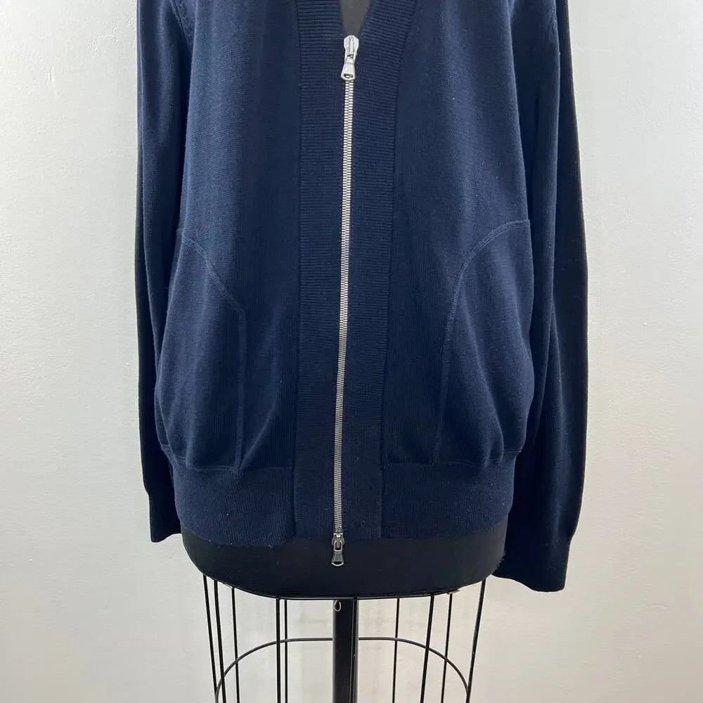 VINCE Mens Blue Cotton V-Neckline Long Sleeve Zip Front Cardigan w/ Pockets Sz M